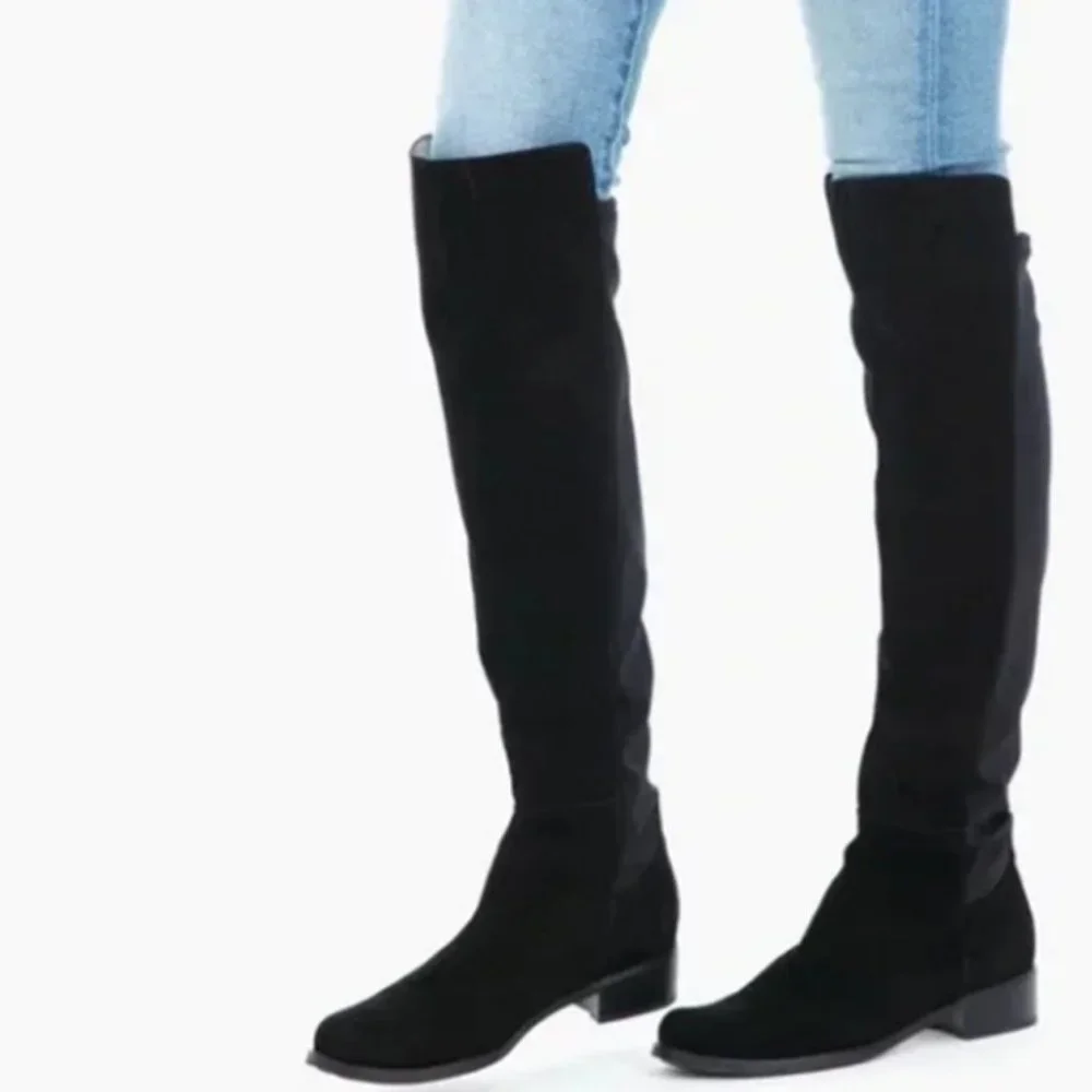 Black Over-the-Knee Women's Boots - Classic Suede Look